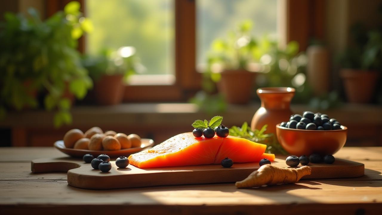 Mesa con alimentos antiinflamatorios naturales