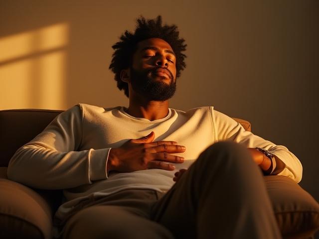 Primer plano de una persona practicando respiración diafragmática para calmar el nervio vago