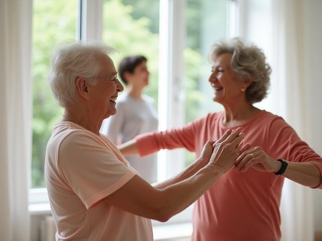 Mujer mayor realizando ejercicios de movilidad suaves en su jardín