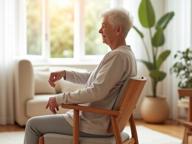 Mujer mayor realizando movilidad en silla